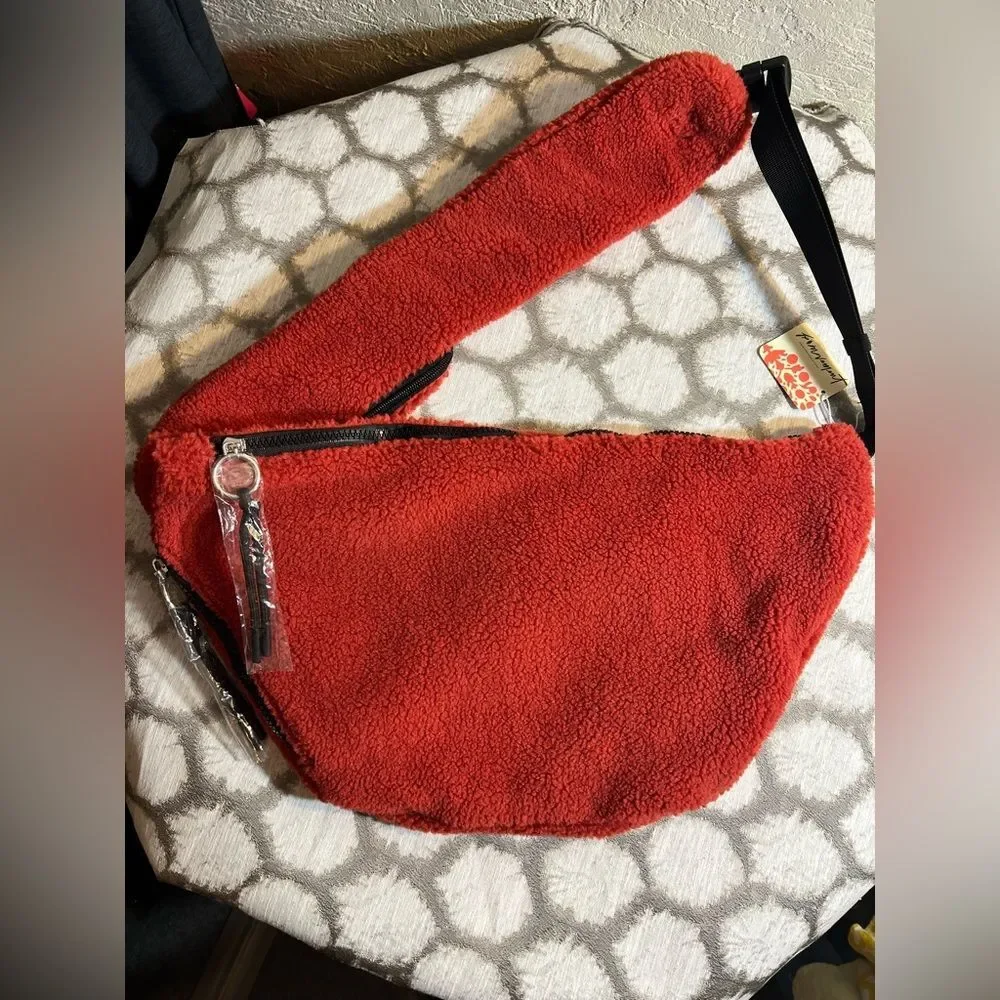 Free People Movement NWT Cabin Red Fuzzy Teddy Crossbody Bag